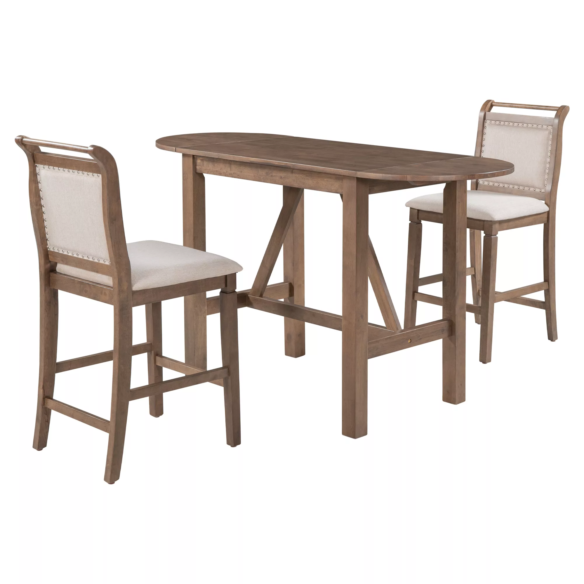 Merax 2-Seater Drop Leaf Kitchen Table Set with Folding Half-Round Sides, Rubber Wood Construction