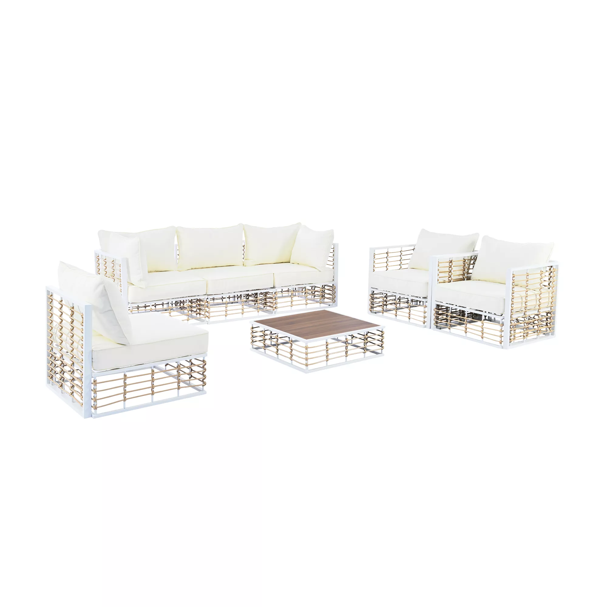 Merax 7-Piece Outdoor Rattan Sectional Set with 6 Sofas & Coffee Table