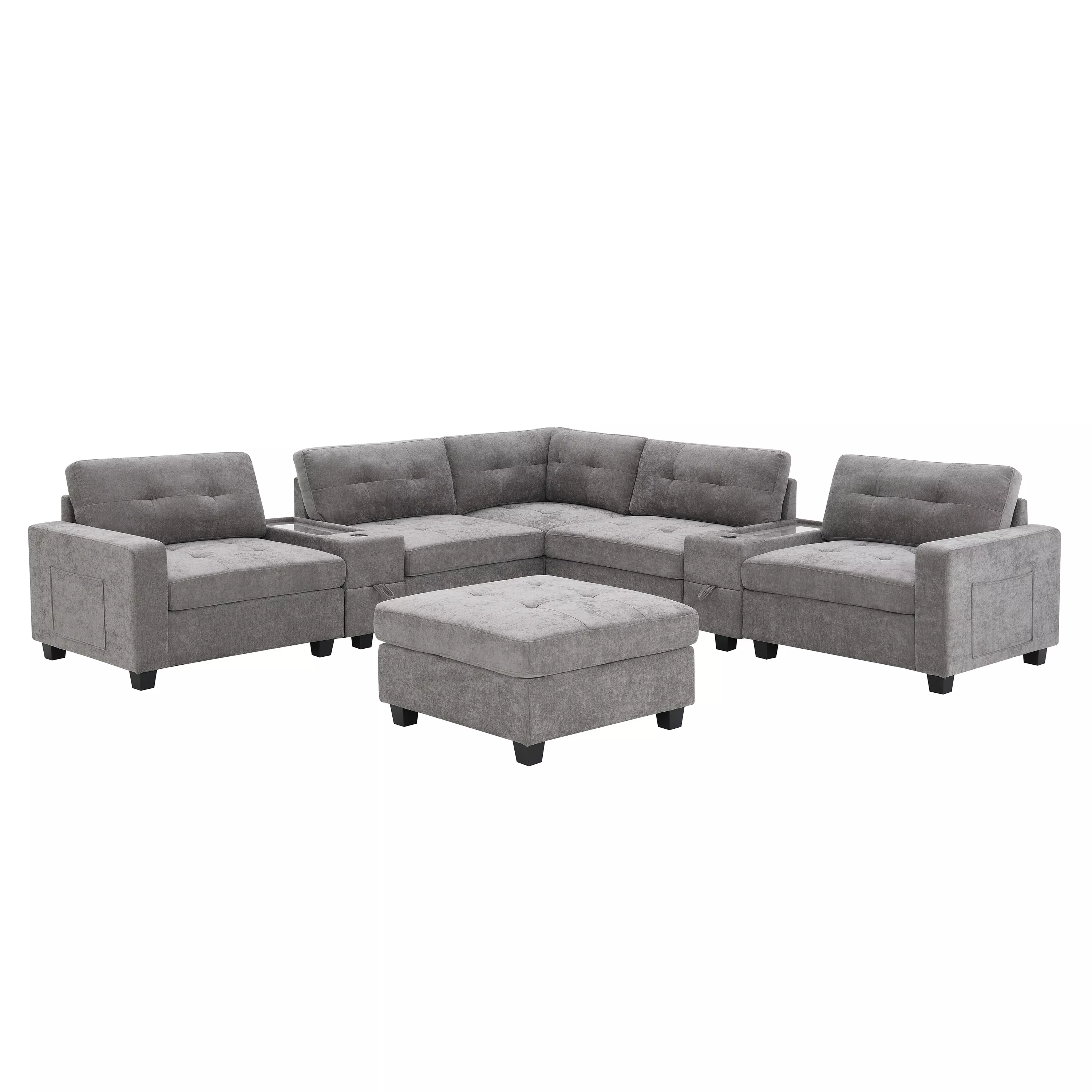 Merax Chenille Modular Sectional Sofa with Dual Consoles