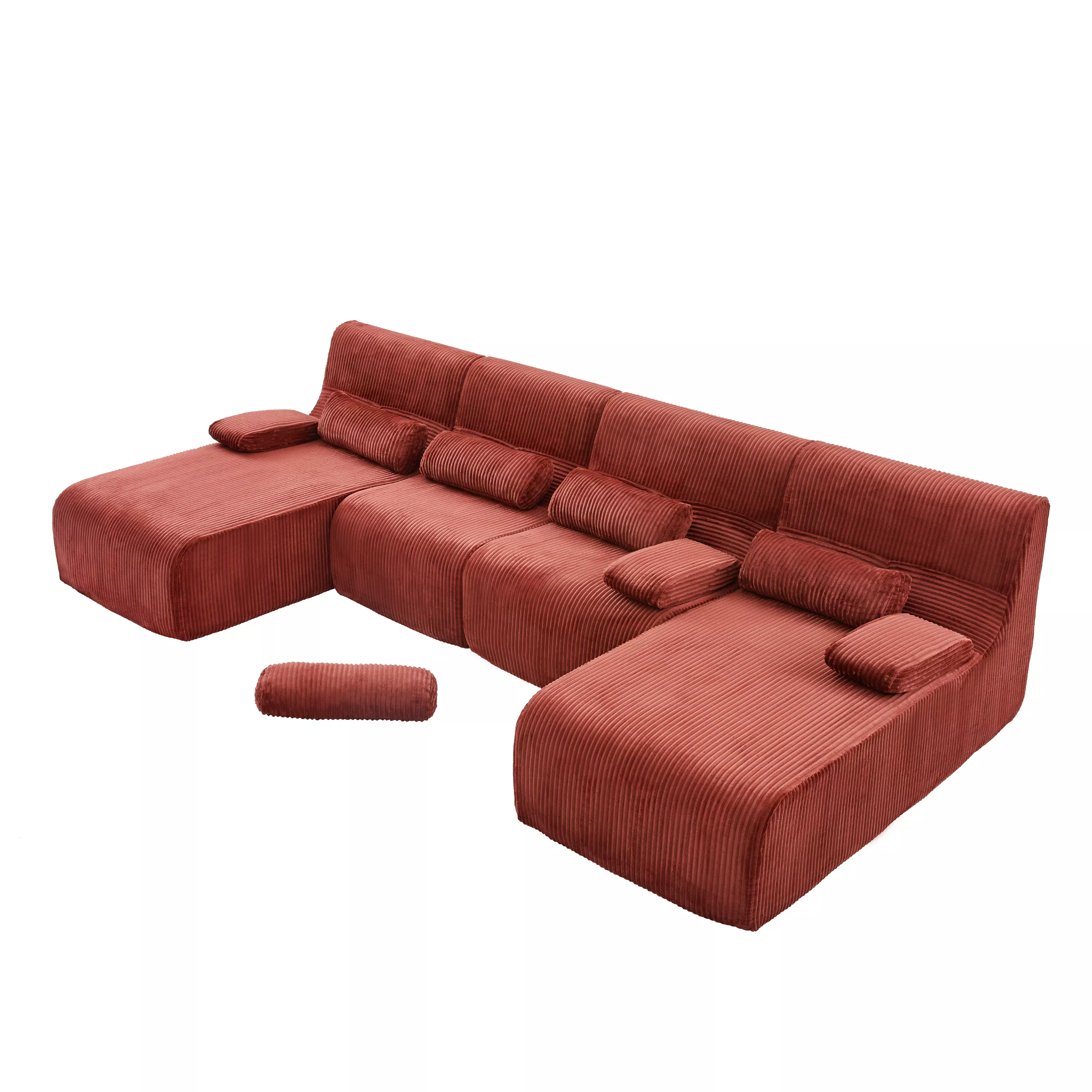 Merax Modular Corduroy Sofa with Arm Pillows, Vacuum-Compressed Packaging