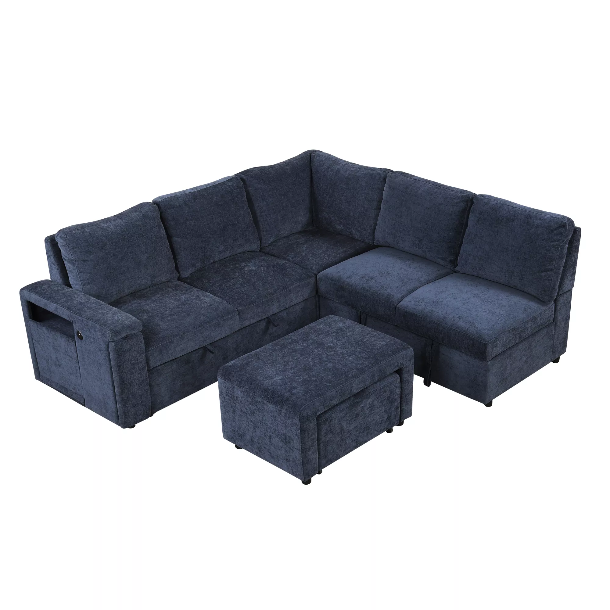 Merax Modular L-Shape Sofa Bed with Hidden Storage, USB Charging & Cup Holders