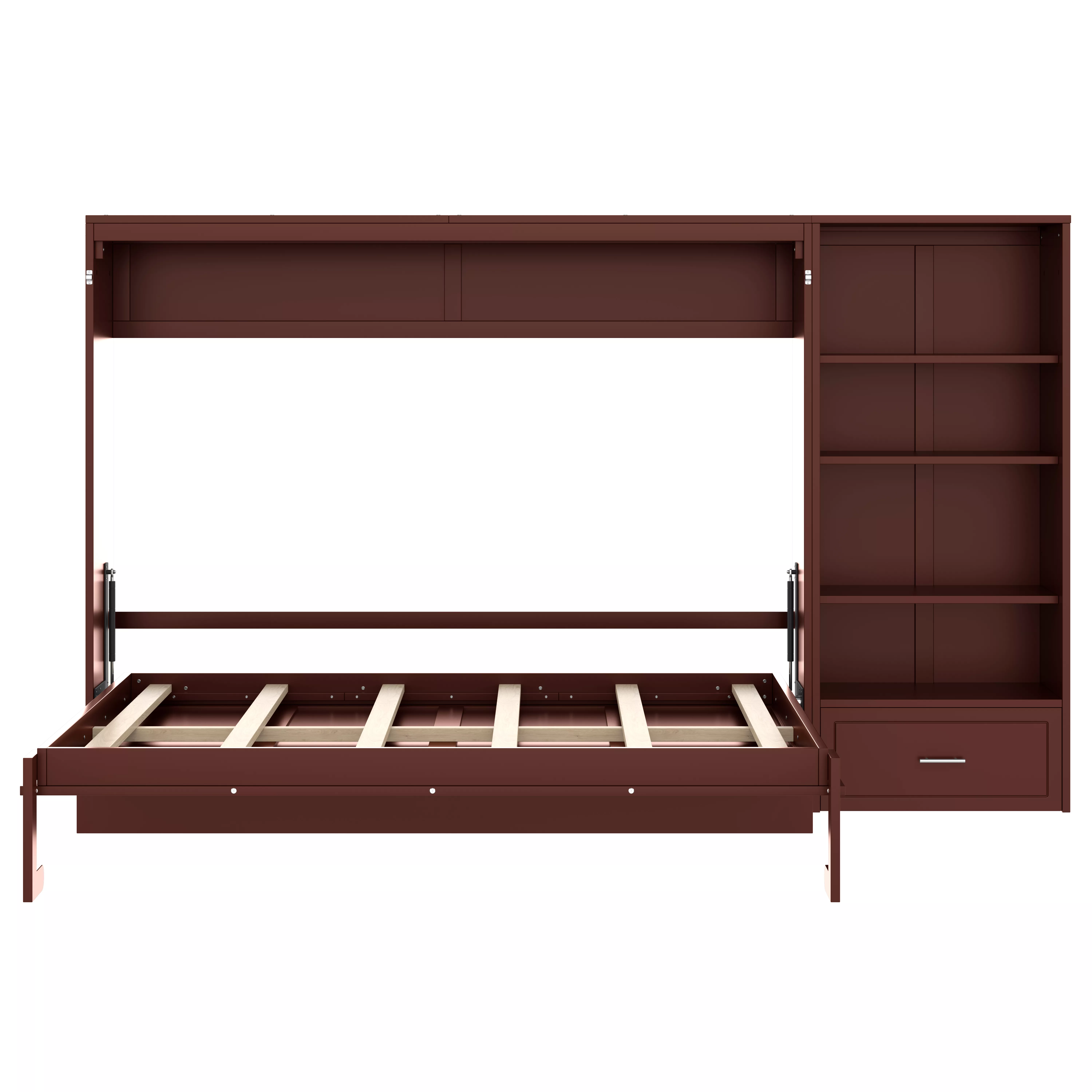 Merax Queen Size Murphy Bed with Height Adjustable Storage Compartments and Shelf