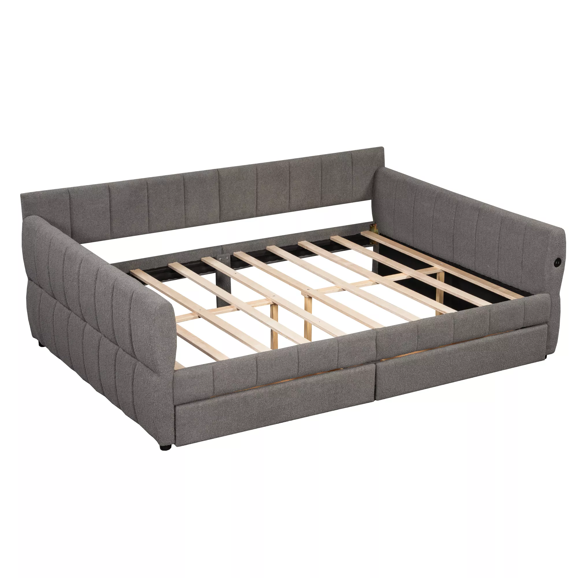Merax Queen Size Upholstered Platform Bed with USB and 2 Drawers