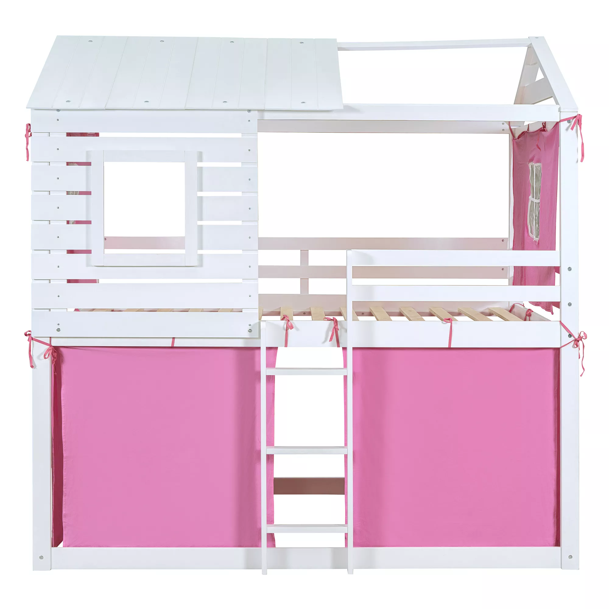 Merax Wood House Bunk Bed with Tent