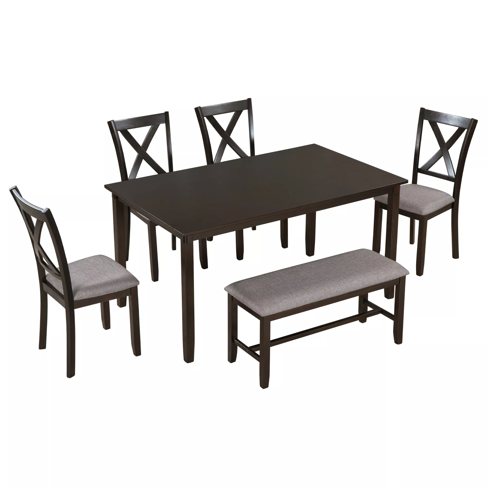 Merax Wooden Dining Table Set with 4 Upholstered Chairs & Storage Bench