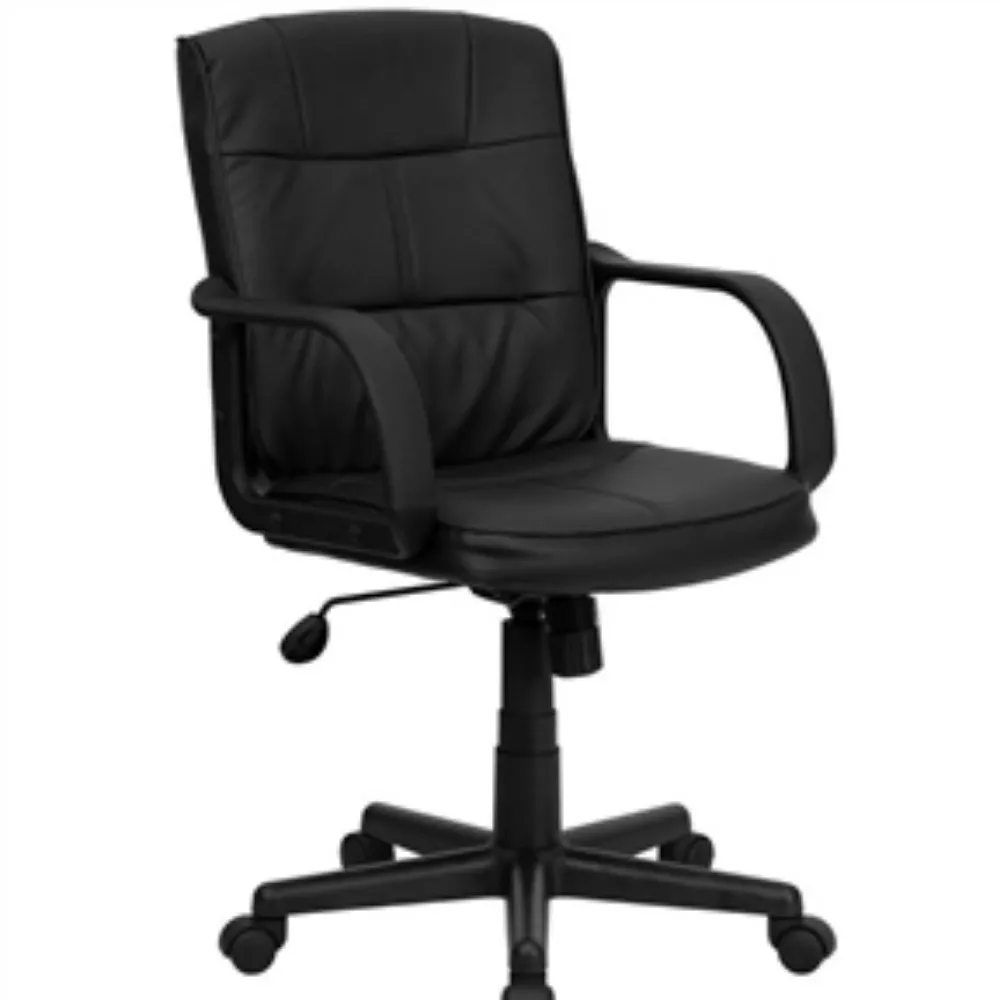 Mid-Back Polyurethane & Leather Office Chair with Nylon Arms