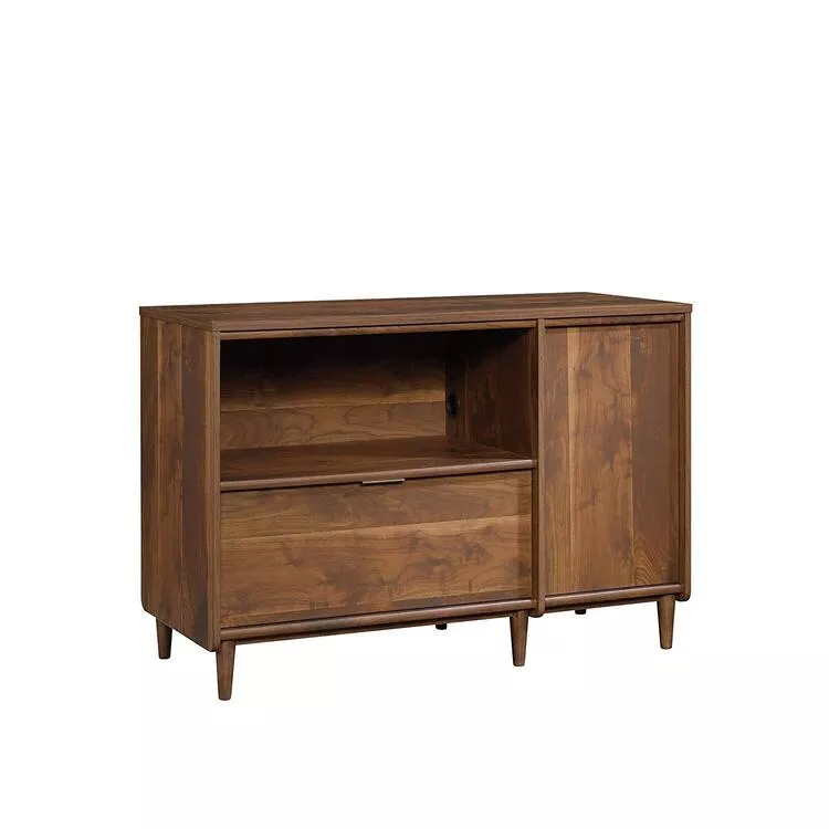Mid Century TV Credenza Walnut Console Storage Organizer - Sauder
