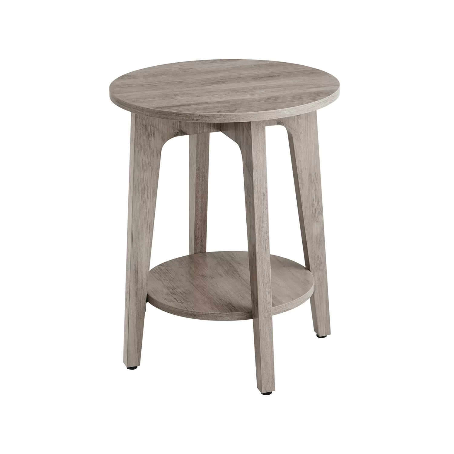 Minimalist Round End Table – Small Table with Lower Shelf for Sofa Side or Bedside Storage Needs