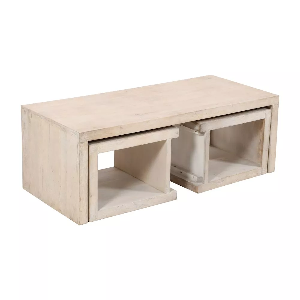 Mir 3-Piece Coffee and End Table Set in Brushed White
