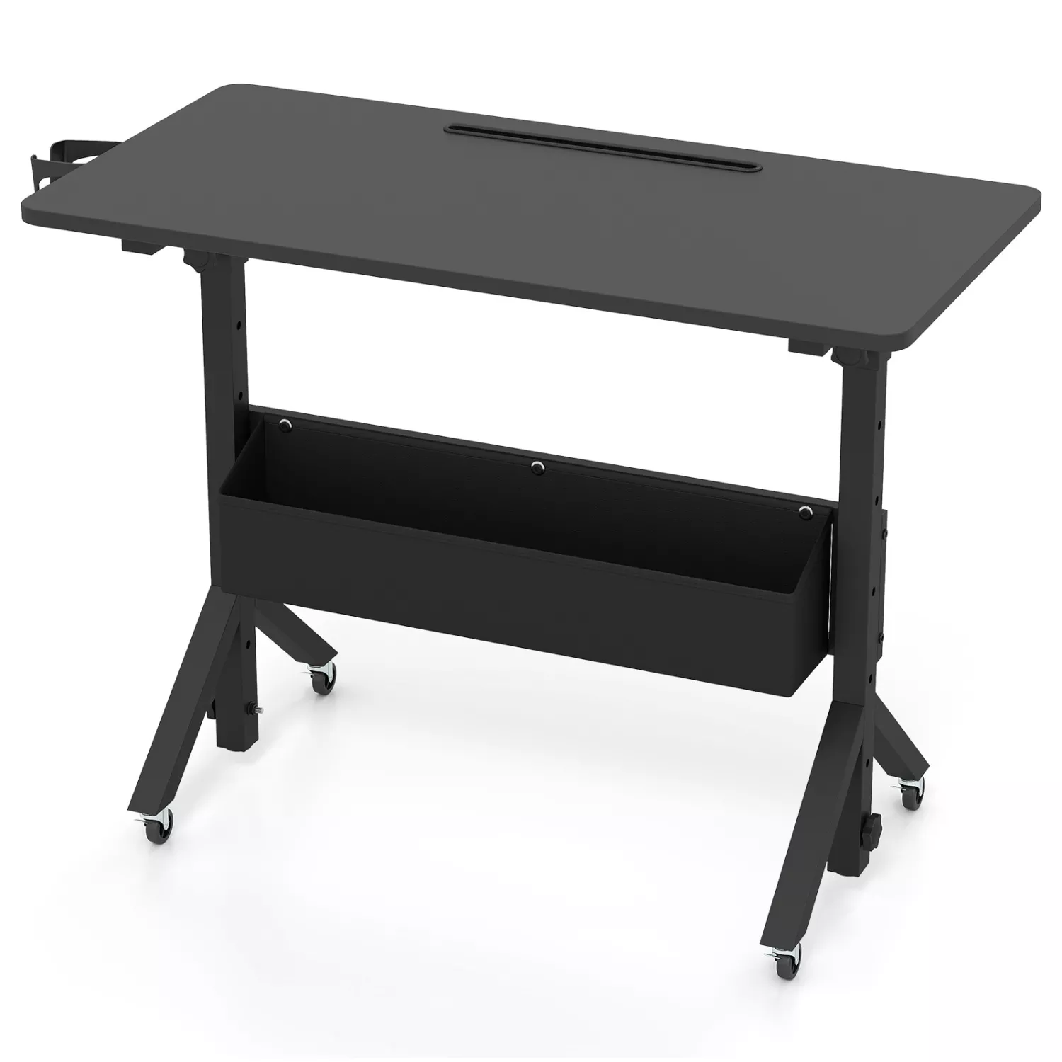 Mobile Rolling Standing Desk with Adjustable Height Cup Holder and Storage Basket