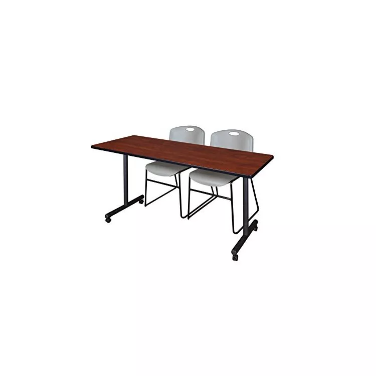 Mobile Training Table & 2 Stack Chairs - 66 x 24 Cherry - Grey - Regency Seating