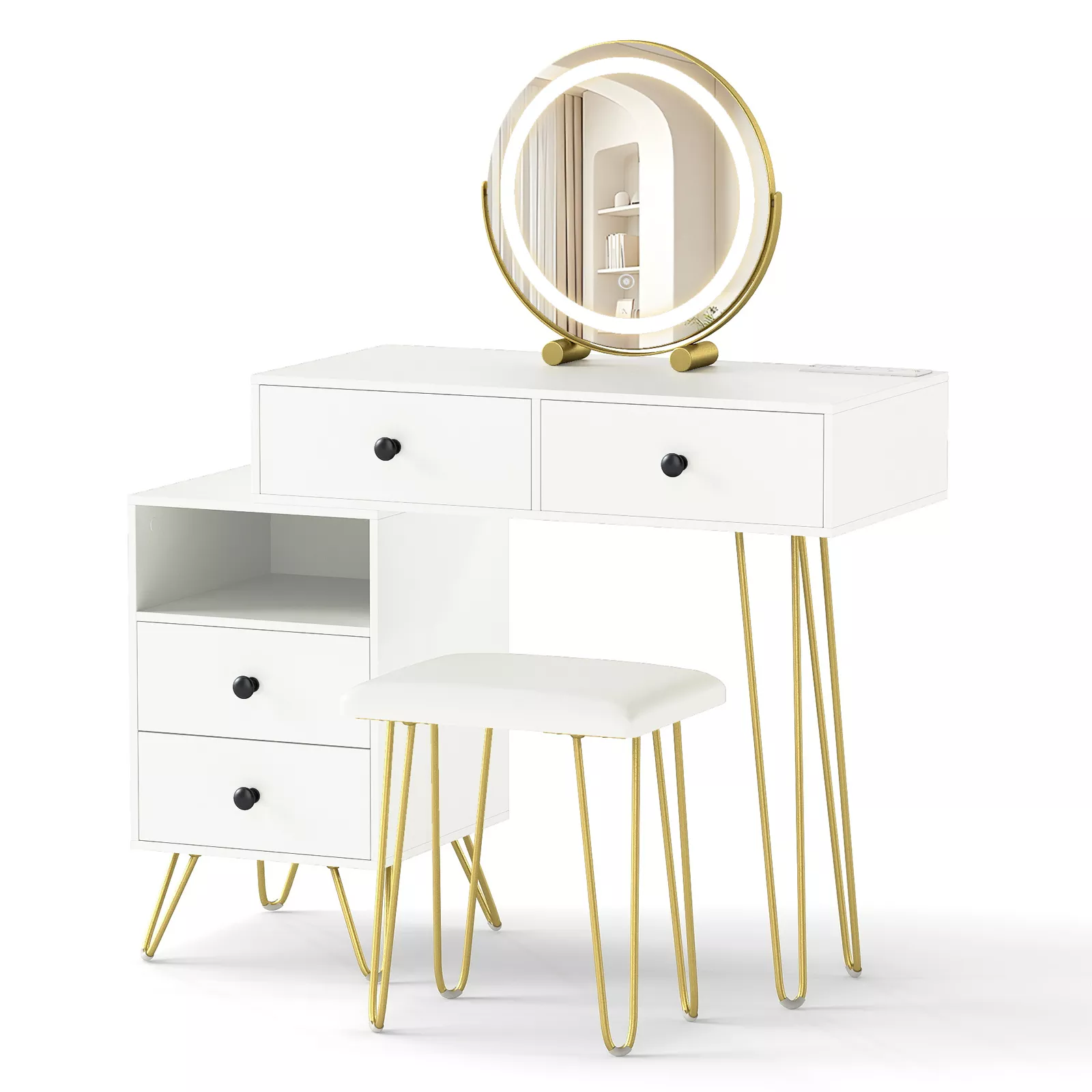 Modern Bedroom Dressing Table with Storage Cabinet and Mirror