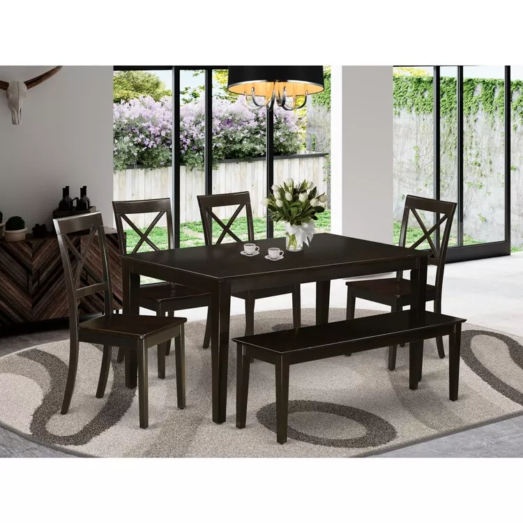 Modern Dining Set - Table, 4 Chairs & Bench (36x60 Inch)
