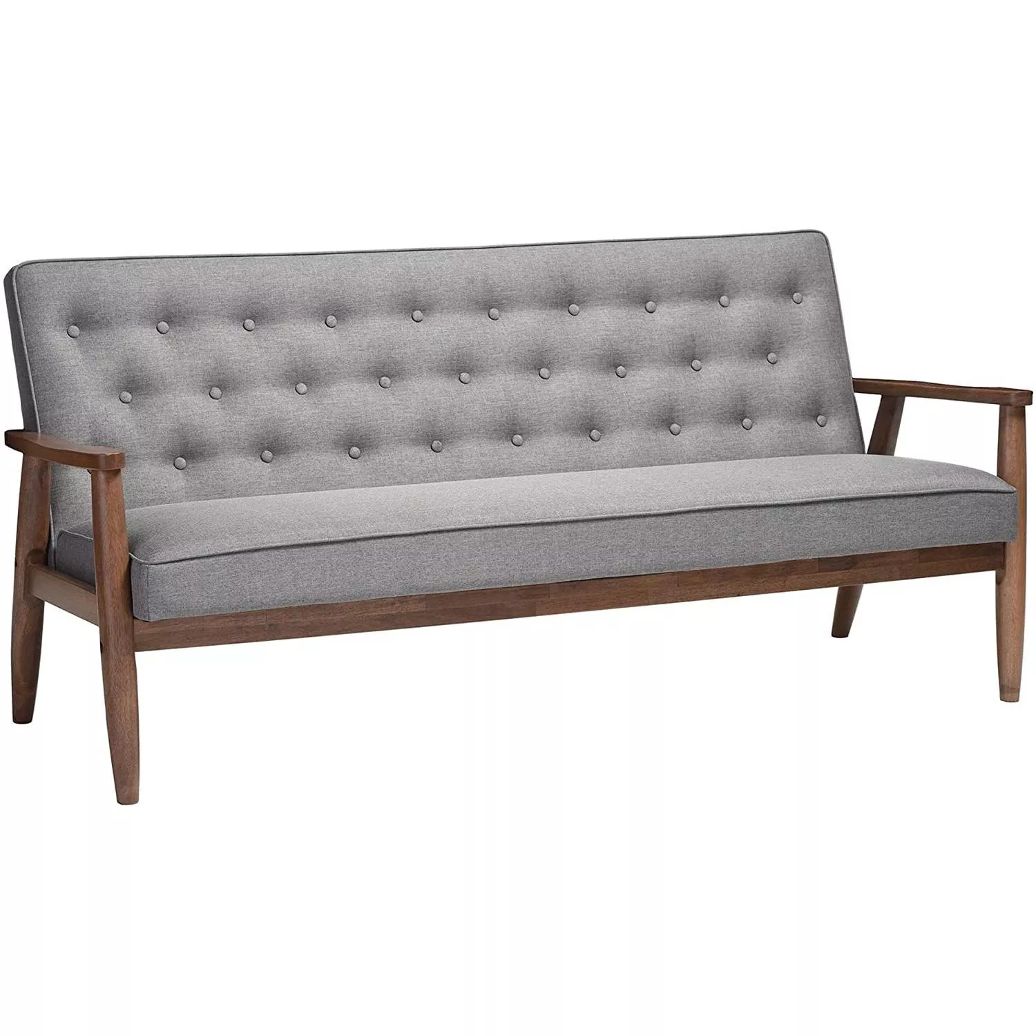 Modern Fabric Sofa with Button Detailing and Solid Wood Finish Frame