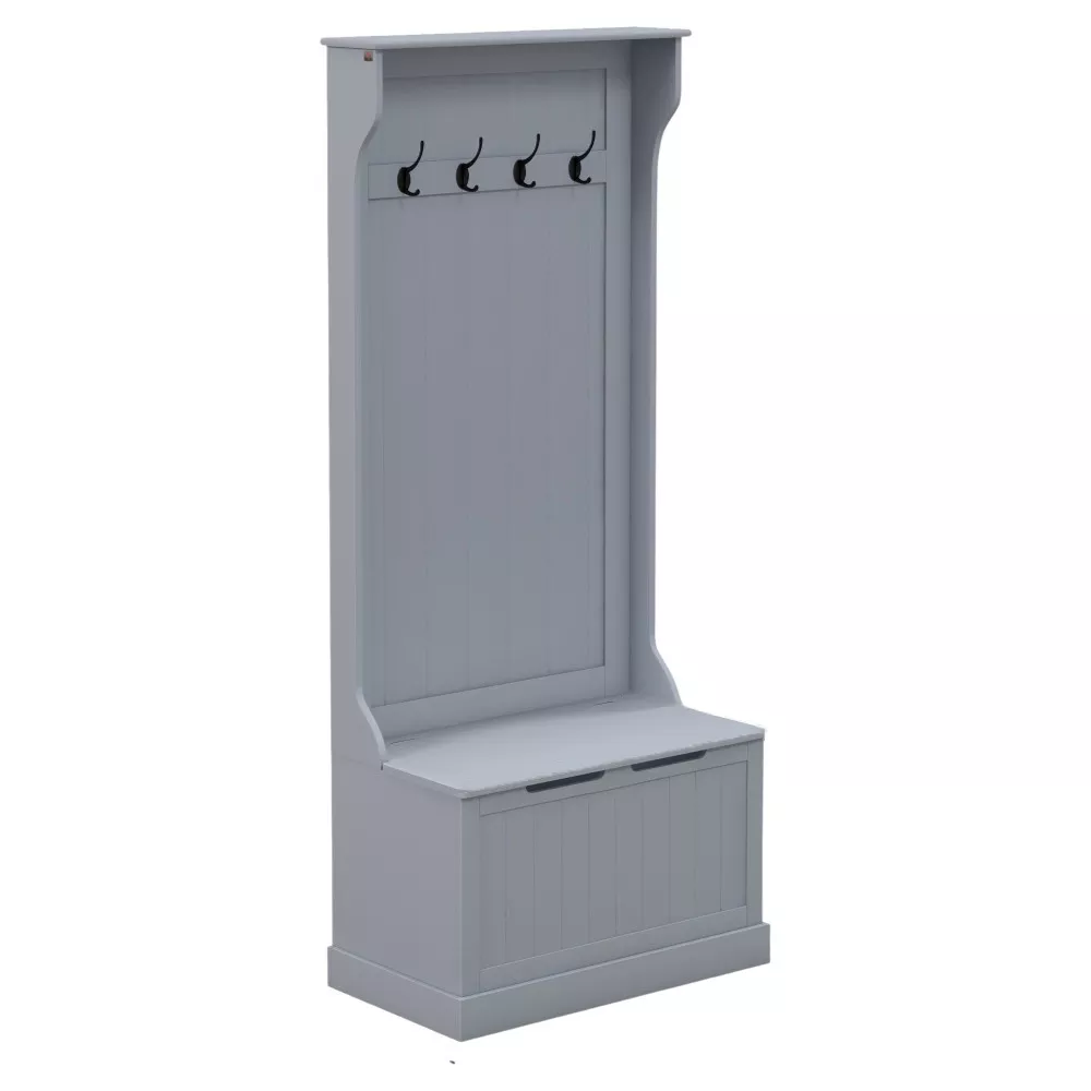 Modern Hall Tree with Bench and Coat Hooks for Entryway or Mudroom Storage