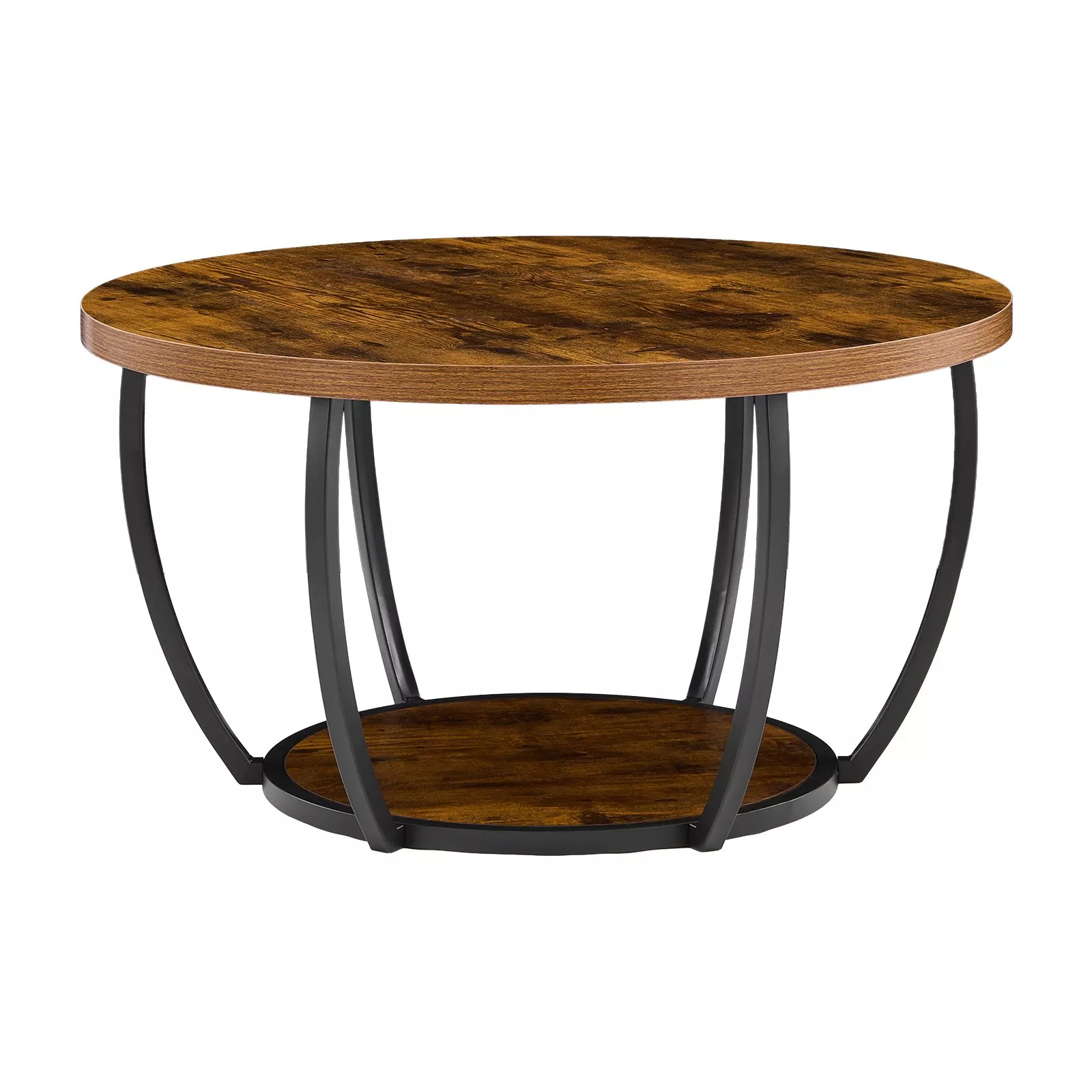 Modern Round Coffee Table with 2-Tier Storage Rustic Brown