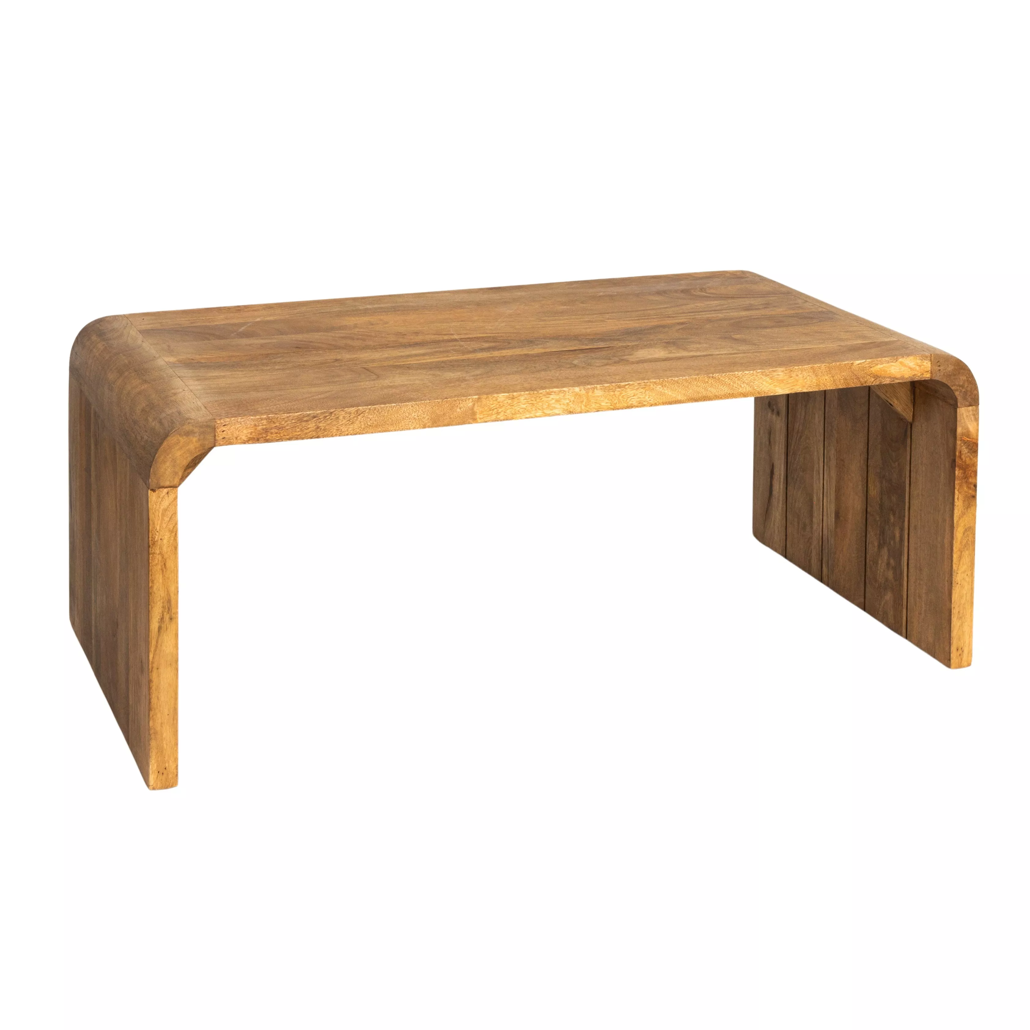 Modern Waterfall Edge Mango Wood End Table with Shelf