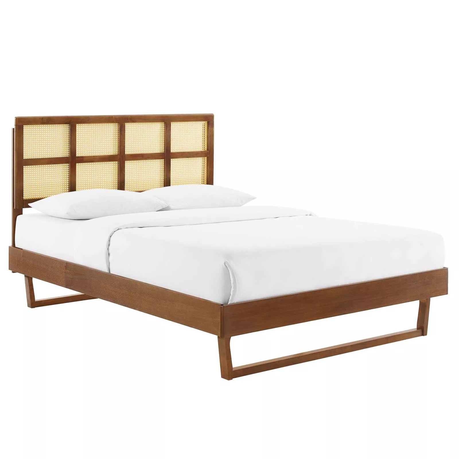 Modway - Sidney Cane and Wood King Platform Bed with Angular Legs