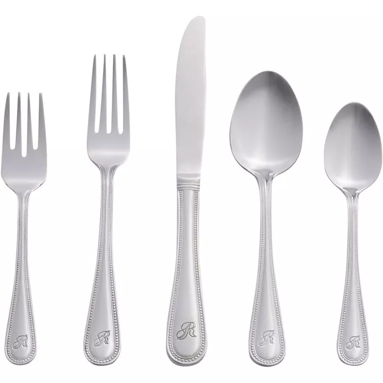 Monogrammed Beaded Flatware Set - 46 Piece Stainless Steel Dinnerware