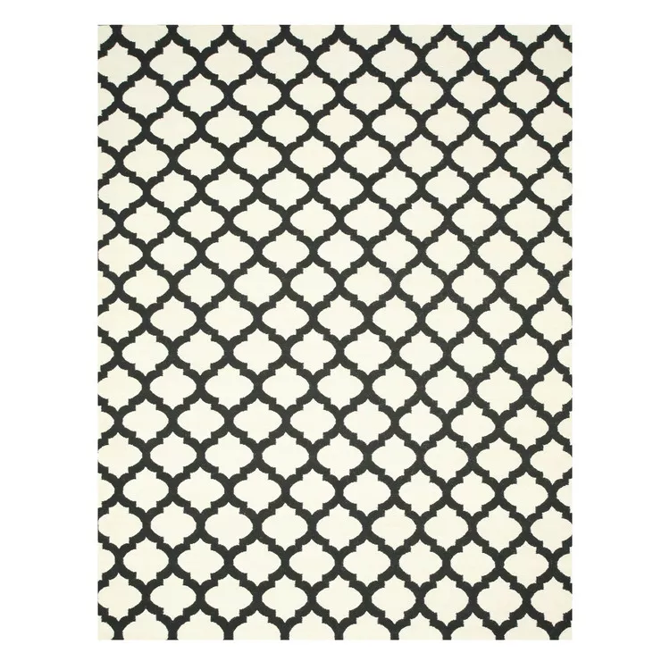 Moroccan Black & Ivory Transitional Wool Reversible Rug, 9x12ft - Eorc