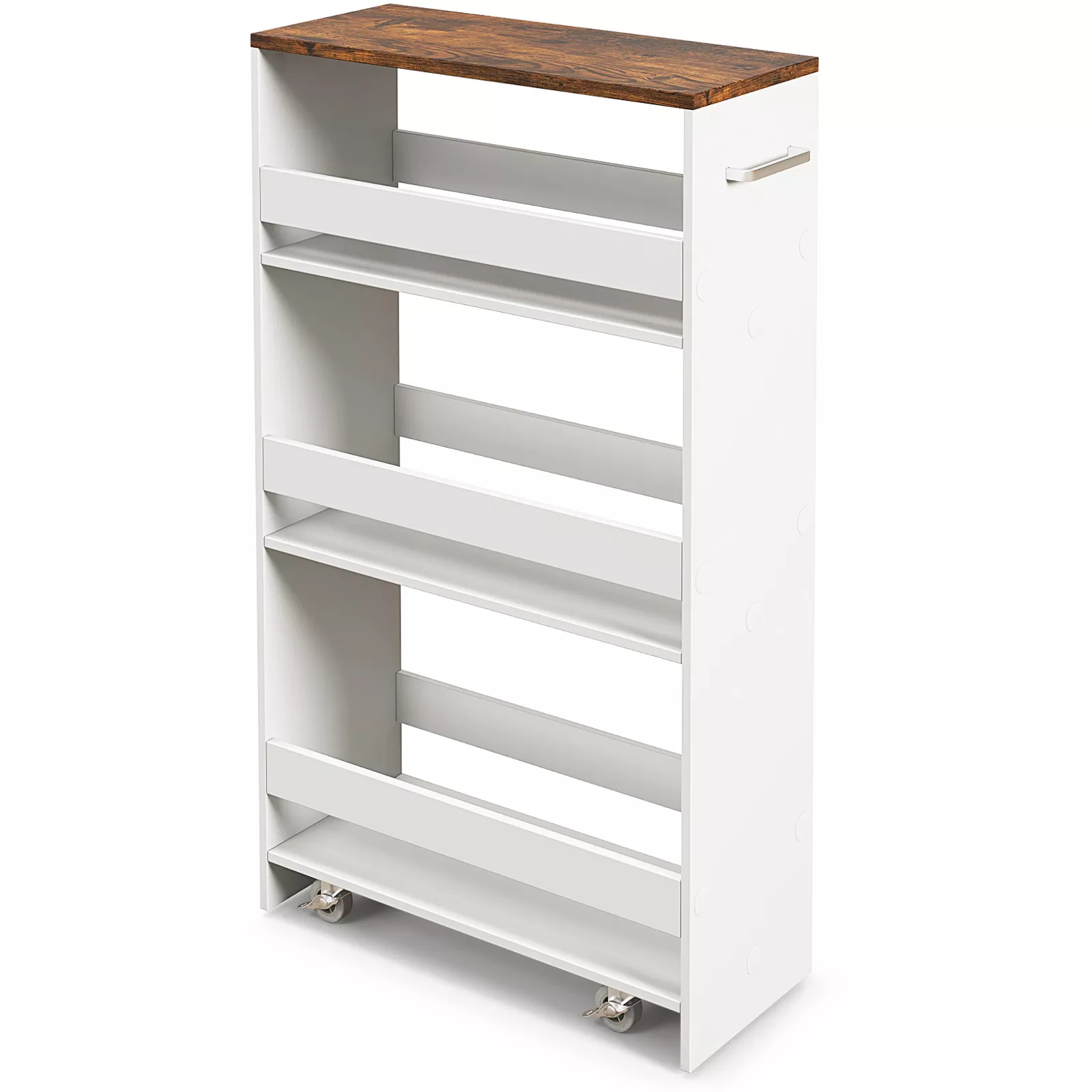 Multi-Tier Slim Rolling Storage Cart with Handle, Open Shelves, and Wheels