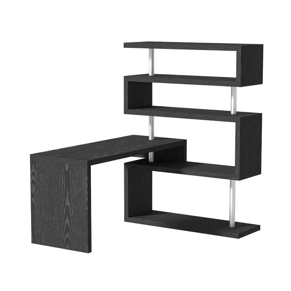 Multifunctional Workspace: 94" L-Shaped Rotating Desk with Display Shelves