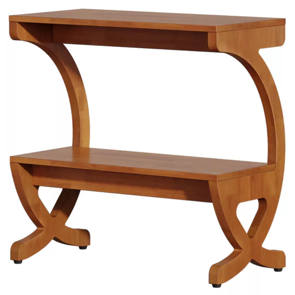 Narrow Solid Wood 2-Tier Side Table with Storage Shelf, End Table