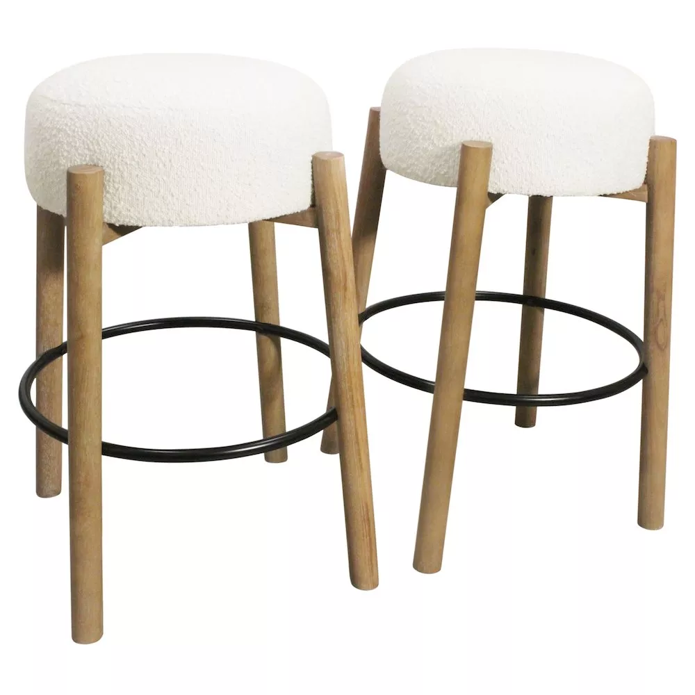 Natalia Barstool in Ivory Boucle Fabric 2-Piece Set