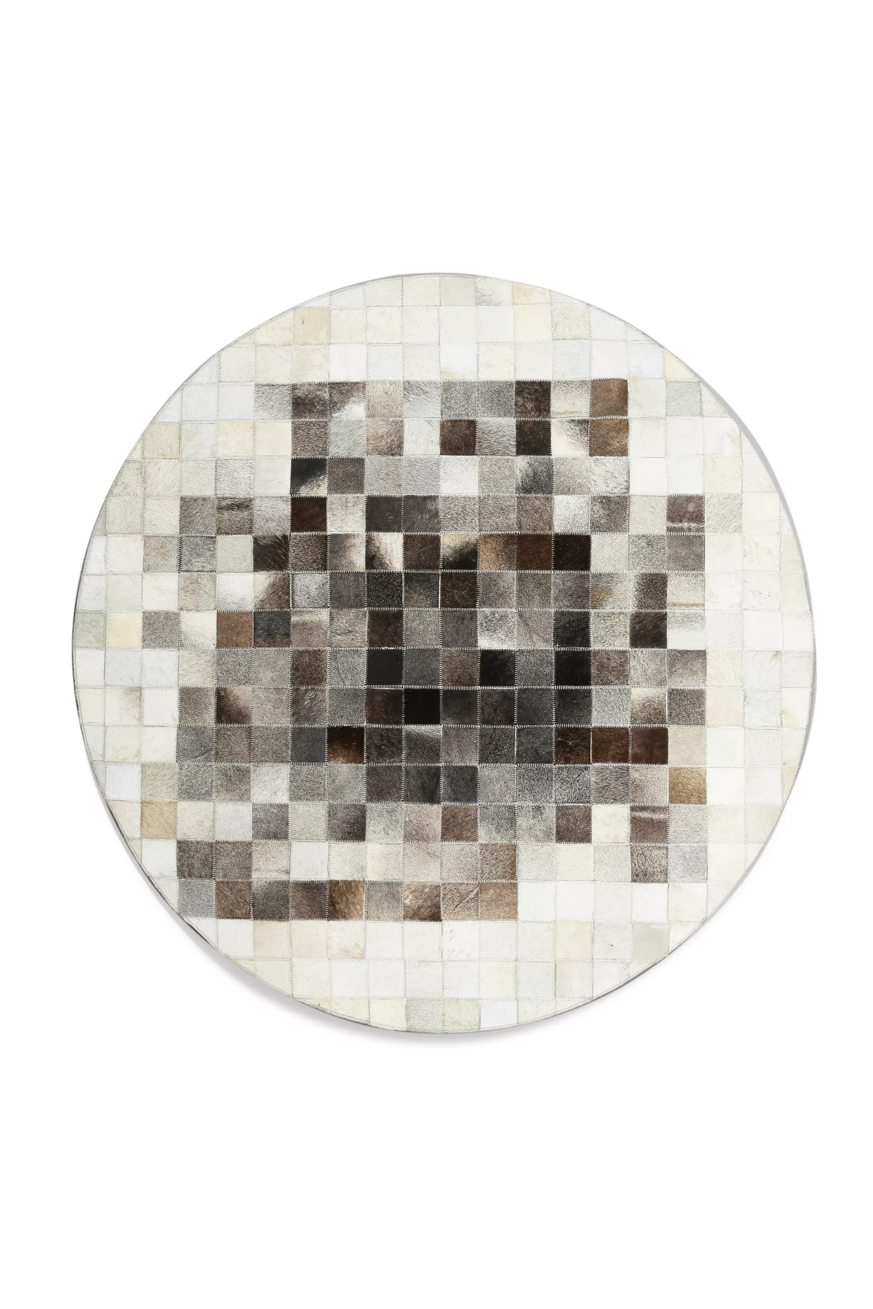 Natural Gray & Beige Calfskin Round Patchwork Rug