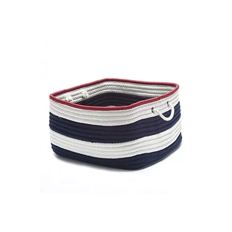 Nautical Stripe Navy/Red Rectangular Storage Box 18x18x12 - Colonial Mills