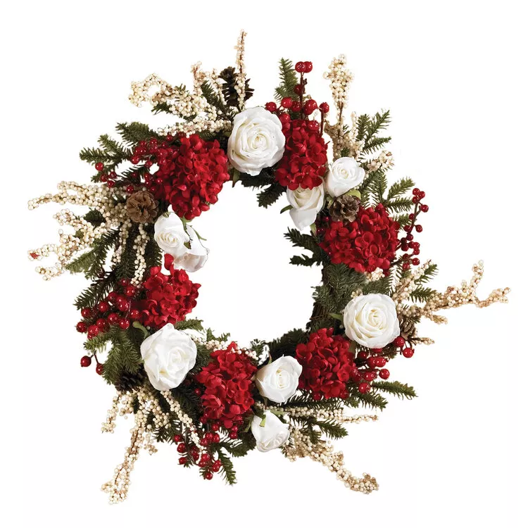 Nearly Natural 24in. Hydrangea with White Roses Wreath
