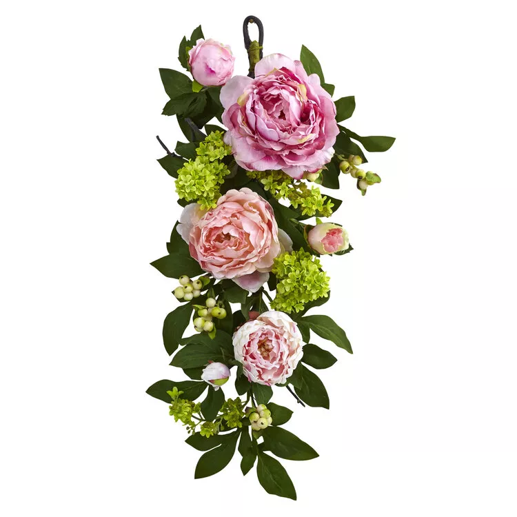 Nearly Natural 24in. Mixed Peony & Hydrangea Teardrop