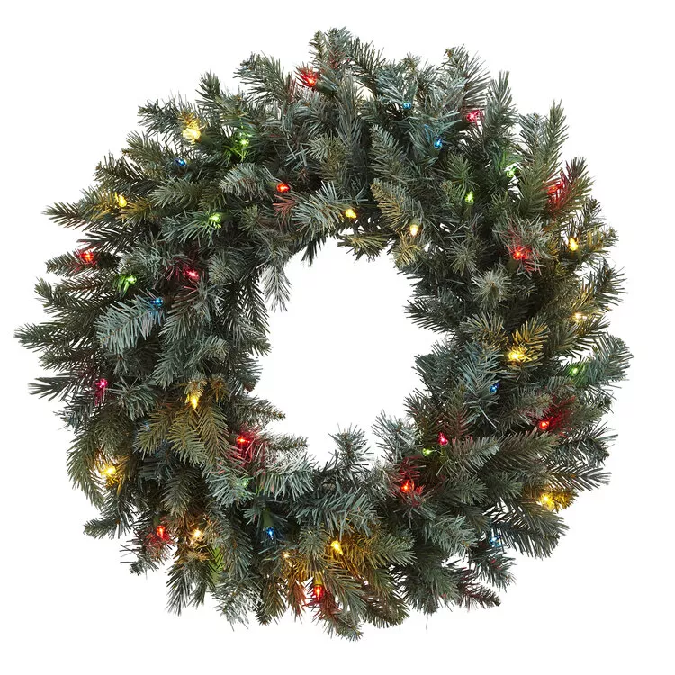 Nearly Natural 30in. Pine Wreath with Colored Lights