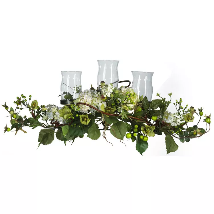 Nearly Natural Hydrangea Triple Candelabrum Centerpiece
