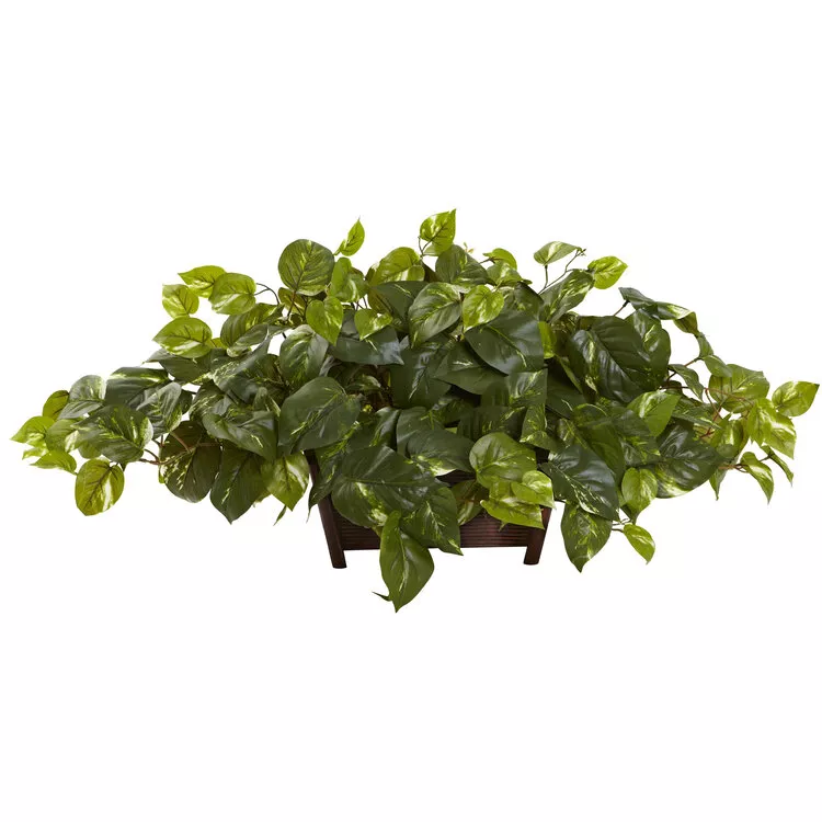 Nearly Natural Pothos with Rectangle Decorative Planter