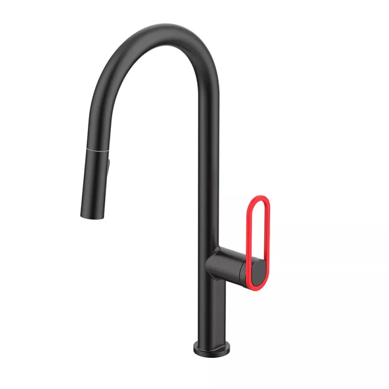 NEWATER Single Handle Pull Down Kitchen Faucet with Deck Plate & Supply Lines, Matte Black, 9002011