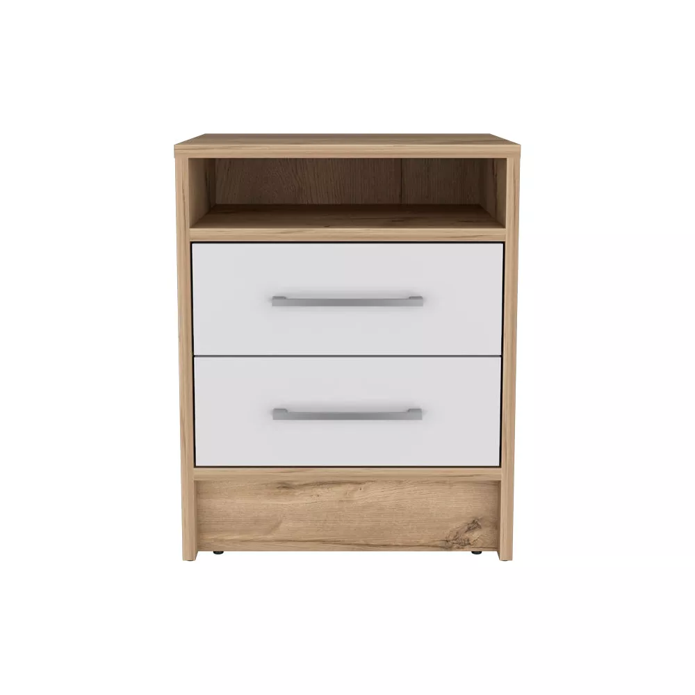 Nightstand Cartiz, Bedroom, White / Light Oak