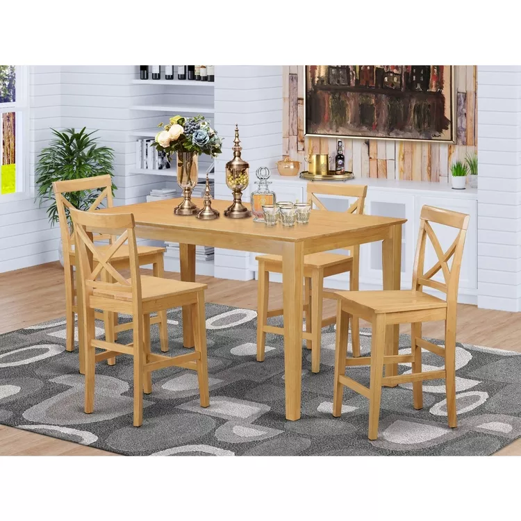 Oak Pub Table Set w/ Stools & Backs - Rectangular Design