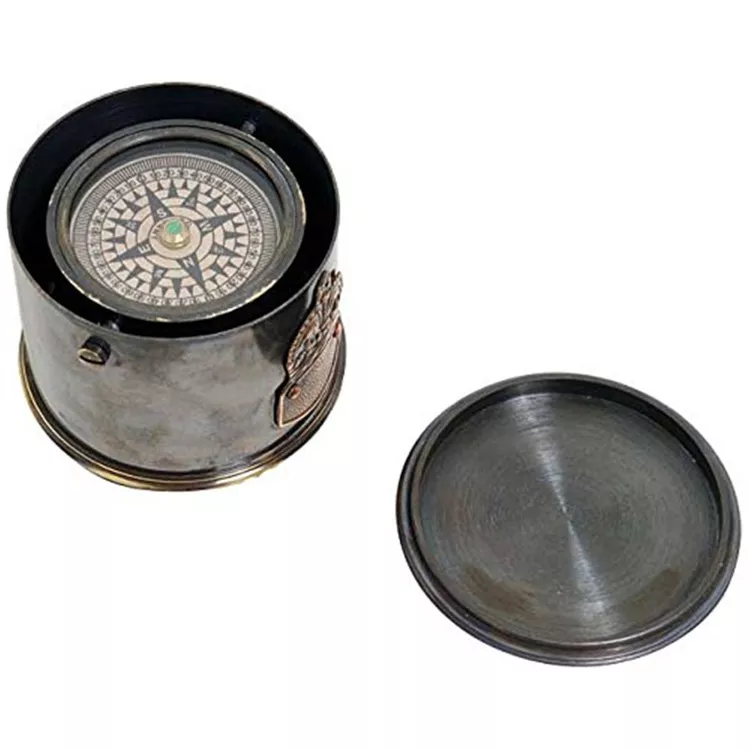 Old Modern Handicrafts Antique Brass Drum Compass - Nautical Decor & Navigation Tool