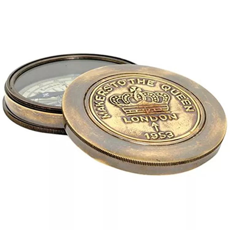 Old Modern Handicrafts Replica Poem Compass - Robert Frost & Leather Case