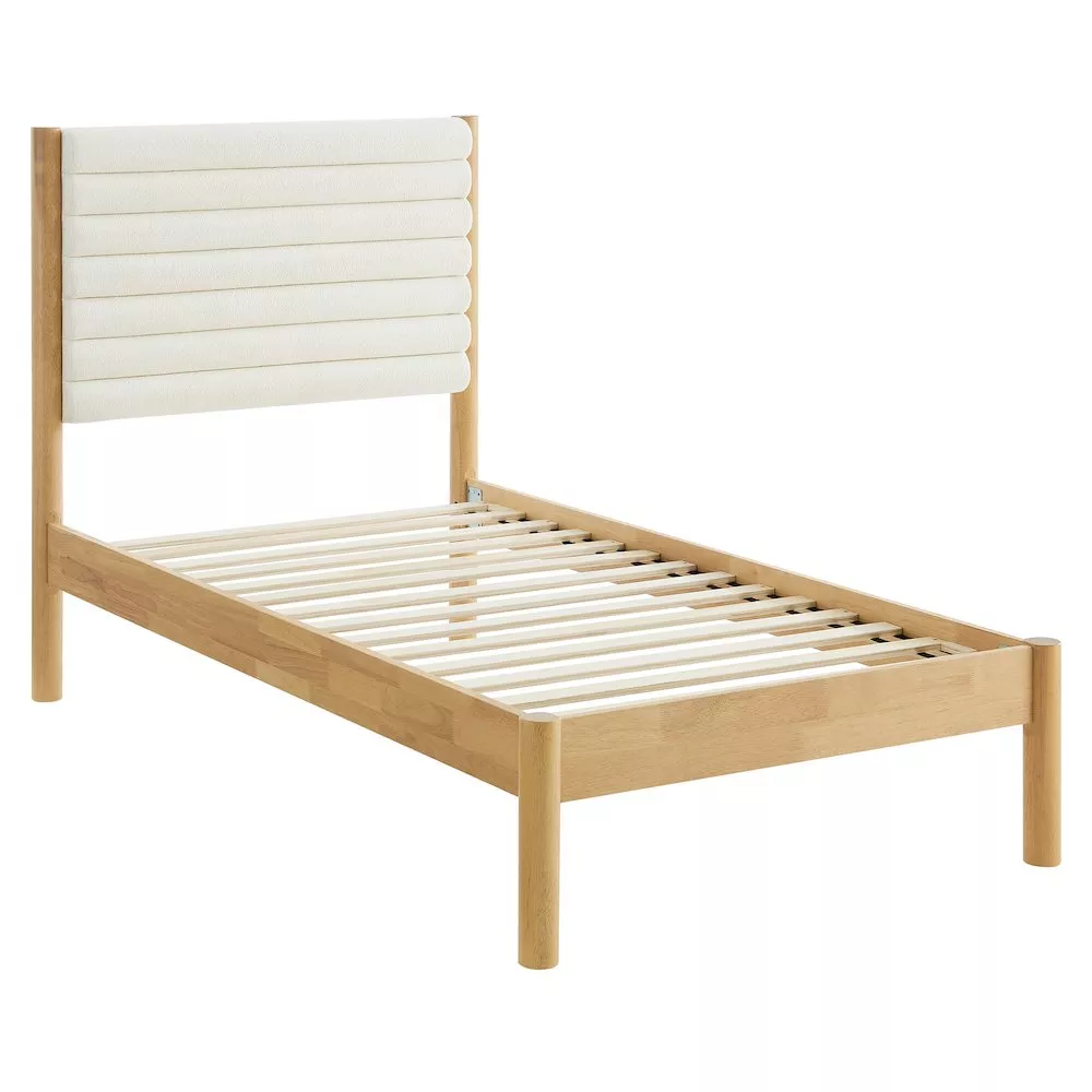 Olea Channel Tufted Boucle Solid Wood Twin Platform Bed