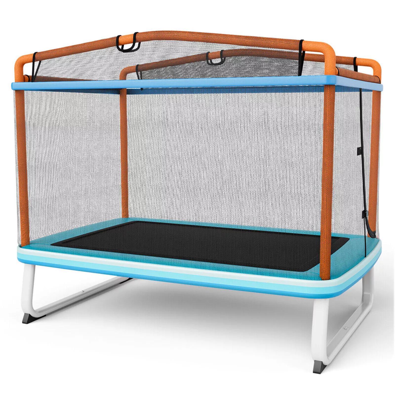 Outdoor Rectangle Trampoline with Swing Horizontal Bar and Enclosure Net