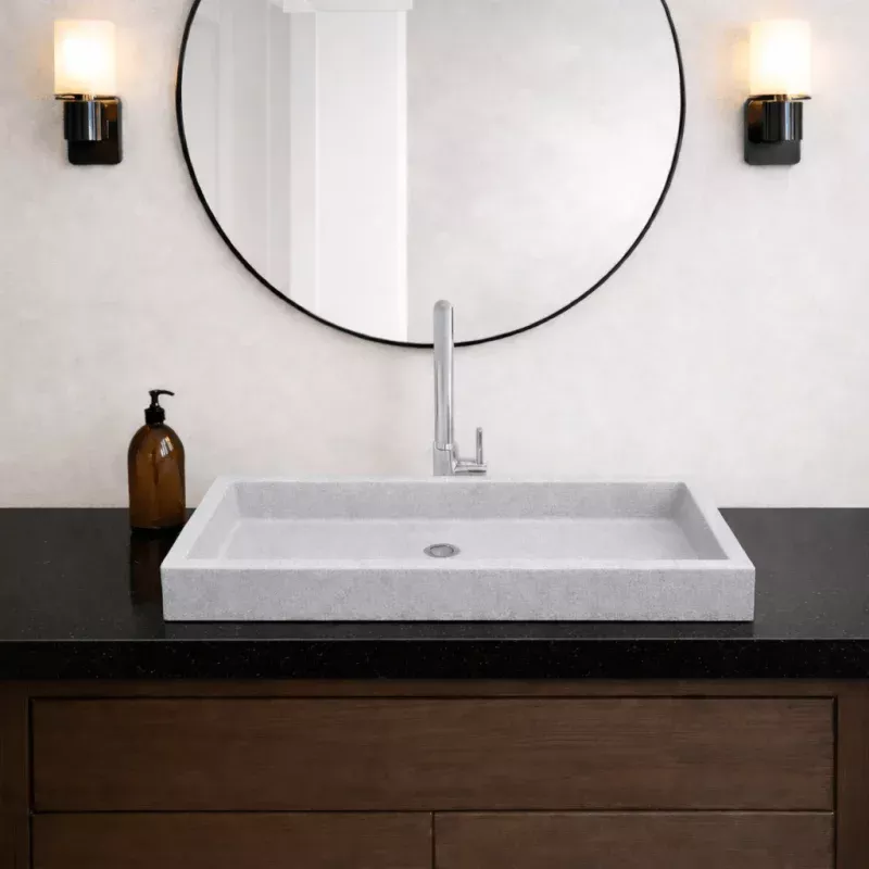 Papley Rectangular Cast Concrete Vessel B-Grade Sink - Light Grey