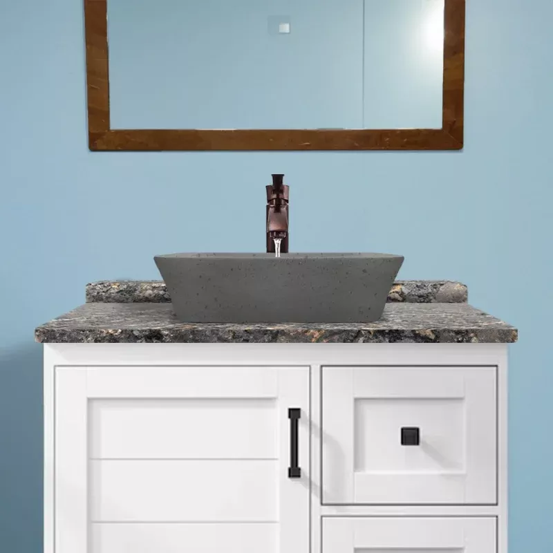 Paspen Rectangular Cast Concrete Vessel Sink - Black