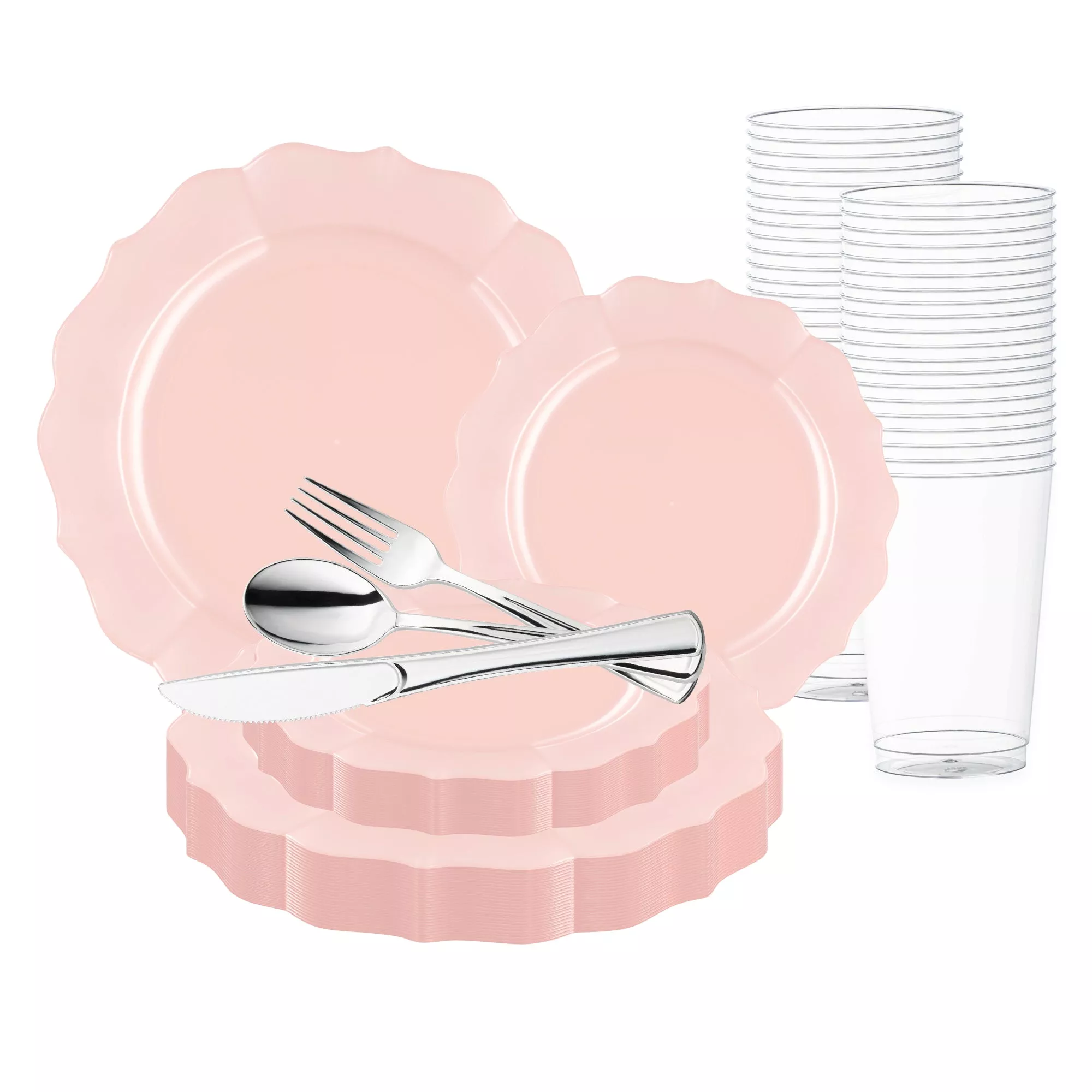 Pearl Pink Round Lotus Plastic Wedding Value Set (60 Sets)