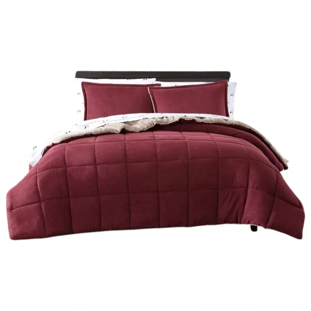 Plush Sherpa Comforter Set Reversible Microsuede Bedding for Cold Weather