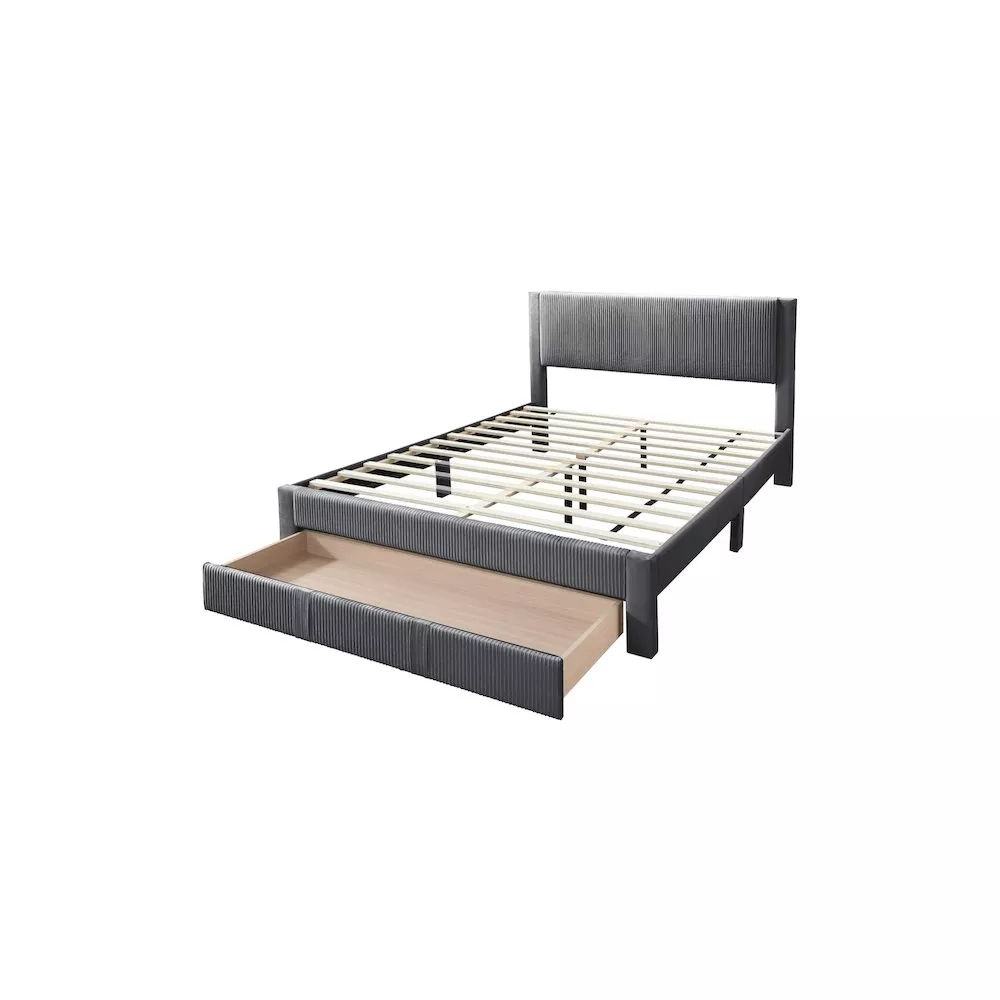 Poundex Queen Platform Bed with Underbed Storage in Charcoal
