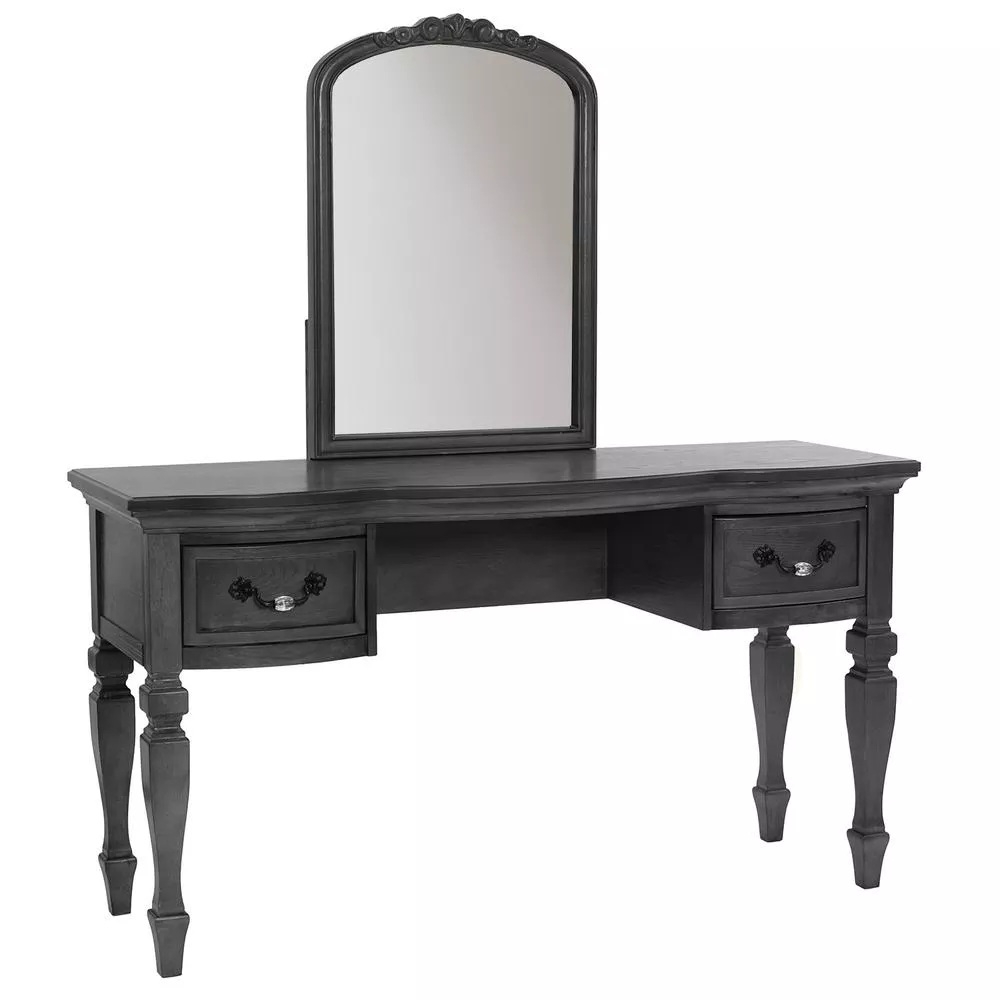 Poundex Wooden Makeup Vanity Set Desk, Mirror and Stool - Gray