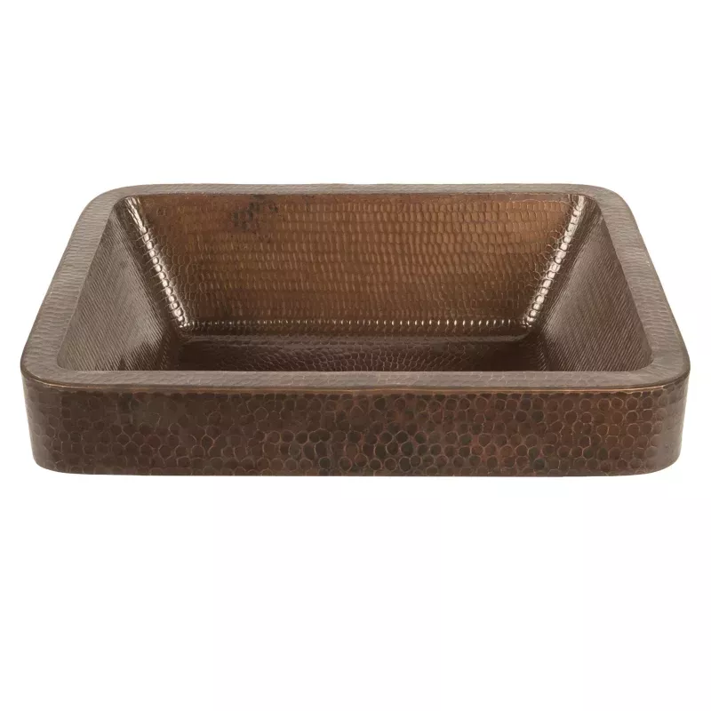 Premier Copper Products 17" Rectangle Skirted Vessel Hammered Copper Sink