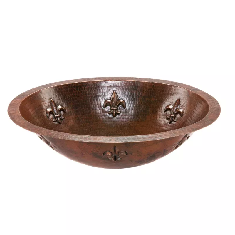 Premier Copper Products Oval Fleur De Lis Under Counter Hammered Copper Sink
